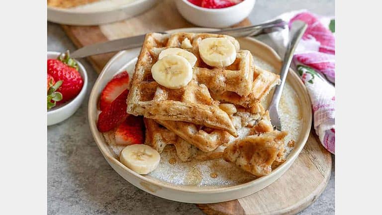 Vegan Sourdough Waffles With Banana And Strawberries