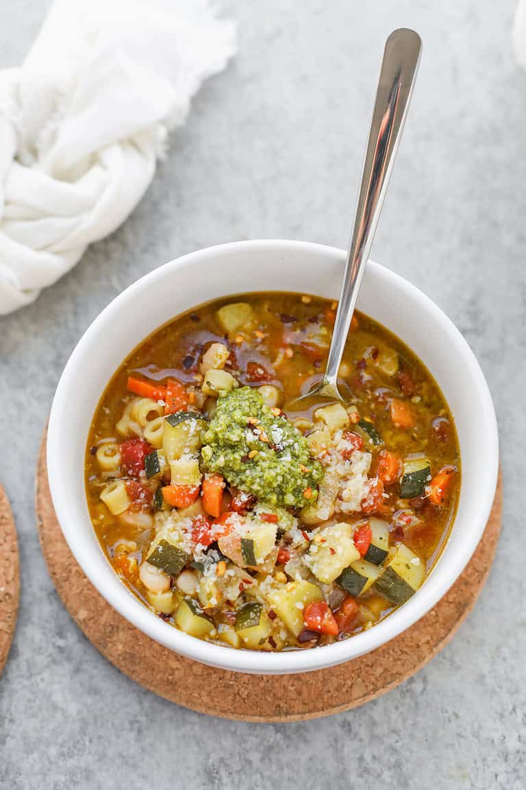 Soupe Au Pistou With Pesto In A Bowl