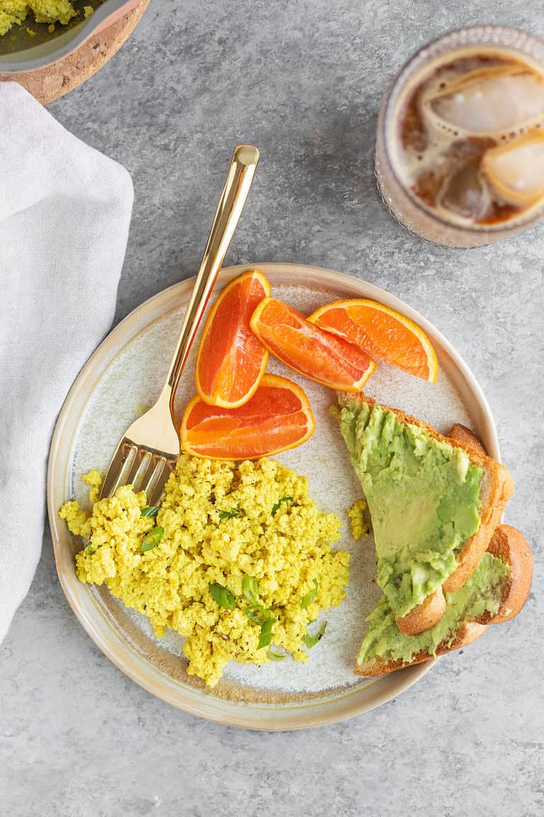 Eggy Tofu Scramble With Avocado Toast And Oranges