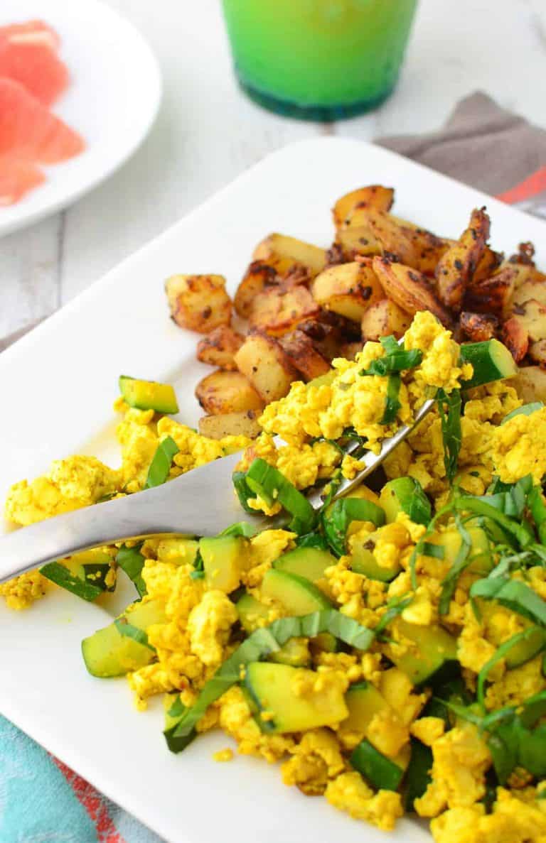 Zucchini And Basil Scramble! A Healthy, Cholesterol Free Breakfast Option. If You Haven'T Tried Tofu Scramble Before, You'Re In For A Treat! High Protein And Taste Just A Lot Like Eggs! | Www.delishknowledge.com